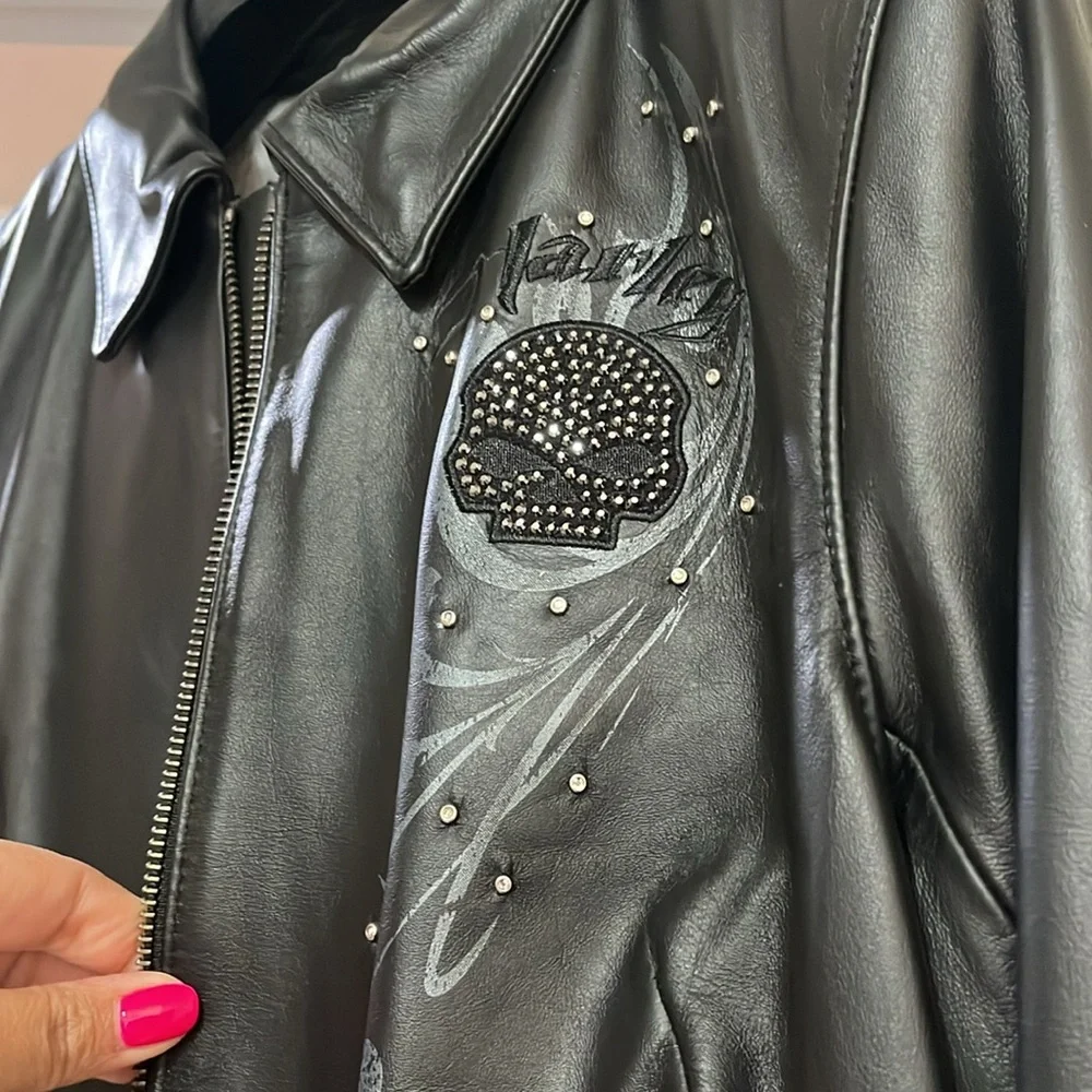 Black Studded Leather Jacket with Embossed Detail - Picture 7 of 13